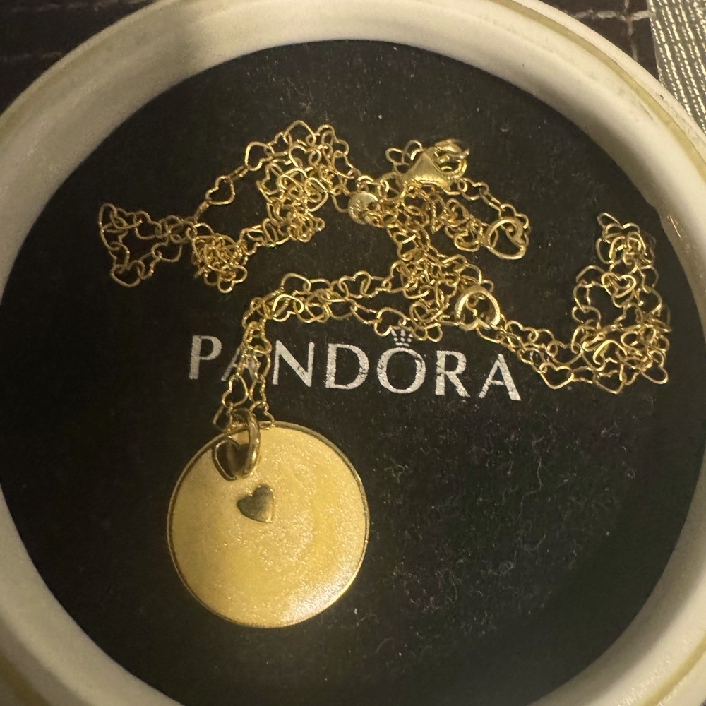 Authentic Pandora Heart & Love You More Round Pendant 18k Gold Plated necklace